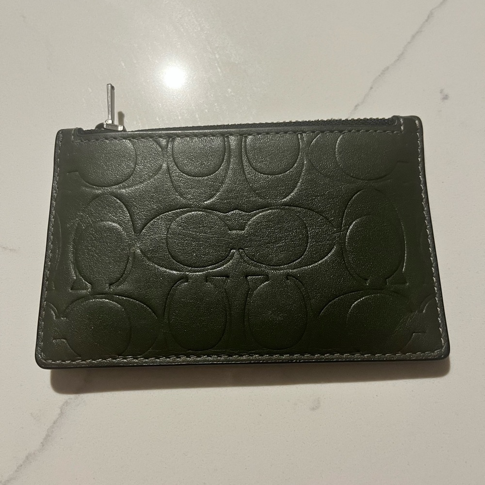 Coach Signature Leather Zip Card Case Wallet - Dark Shamrock/Gunmetal Zipper